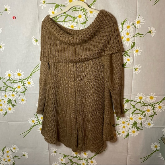Anthropologie Shae wool brown off shoulder long sleeve flare hem sweater dress - Picture 3 of 7